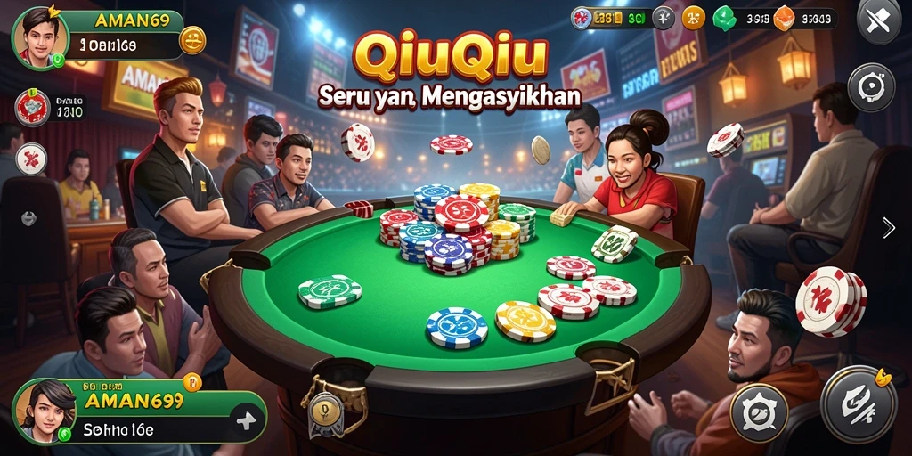 Screenshot gameplay AMAN69 menampilkan pertarungan seru dalam QiuQiu.