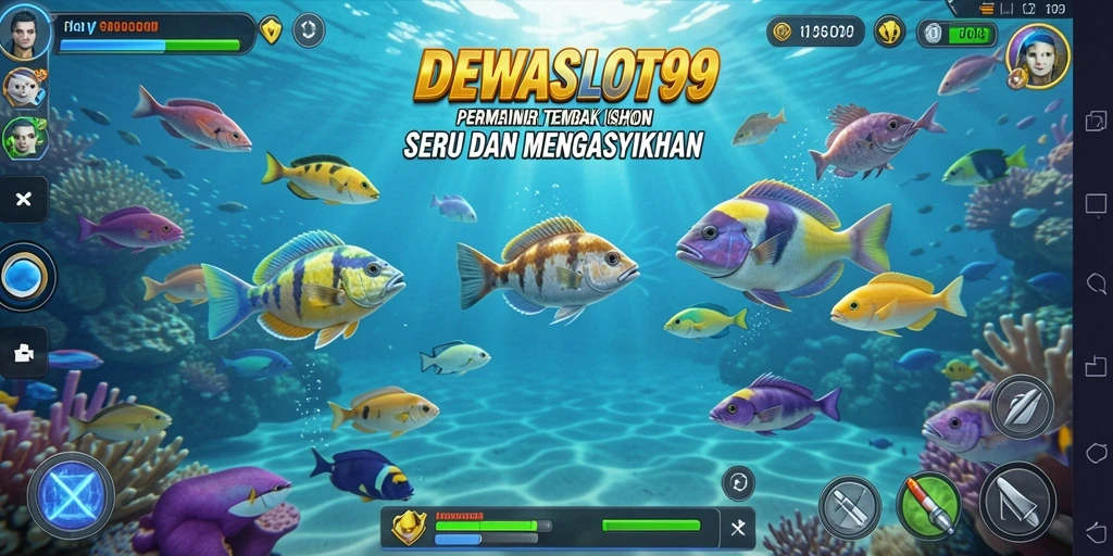 Gameplay seru DEWASLOT99 dengan berbagai ikan yang menunggu untuk ditangkap.