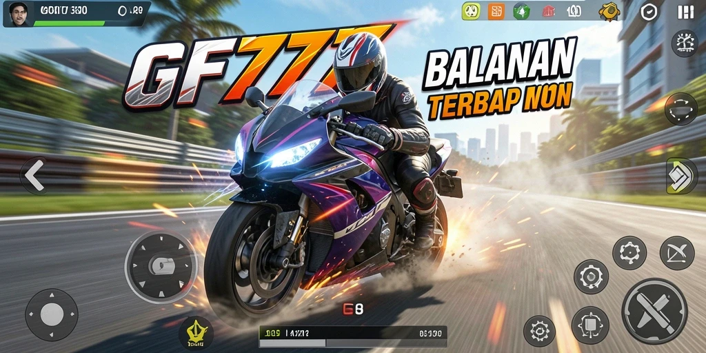 Tampilan utama gameplay GF777 yang penuh aksi balapan motor.