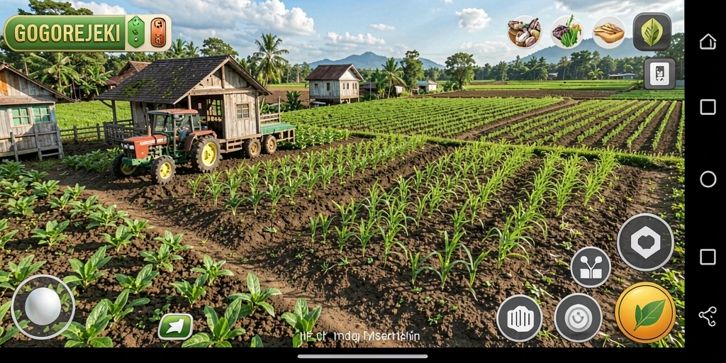 Screenshot gameplay GOGOREJEKI menampilkan aktivitas pertanian yang seru.