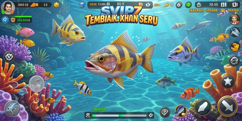 Screenshot gameplay SVIP7 menampilkan aksi menembak ikan yang seru.