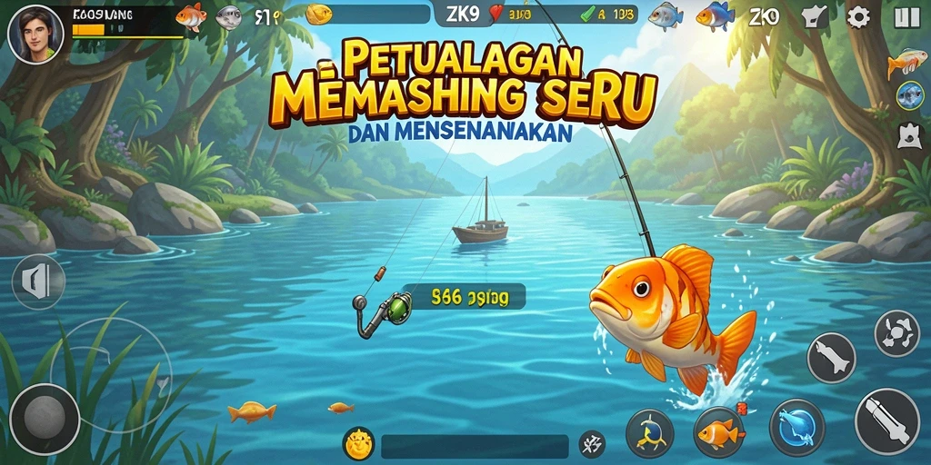 Gameplay ZK9 menampilkan aksi memancing yang menegangkan dan menyenangkan.